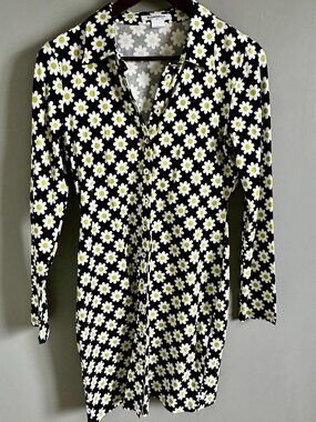 Glamorous Women's Daisy Black-White-Green Long Sleeve Dress Size US 8 NWOT